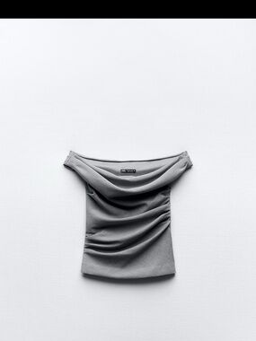 Zara Gray Off-Shoulder Ruched Crop Top